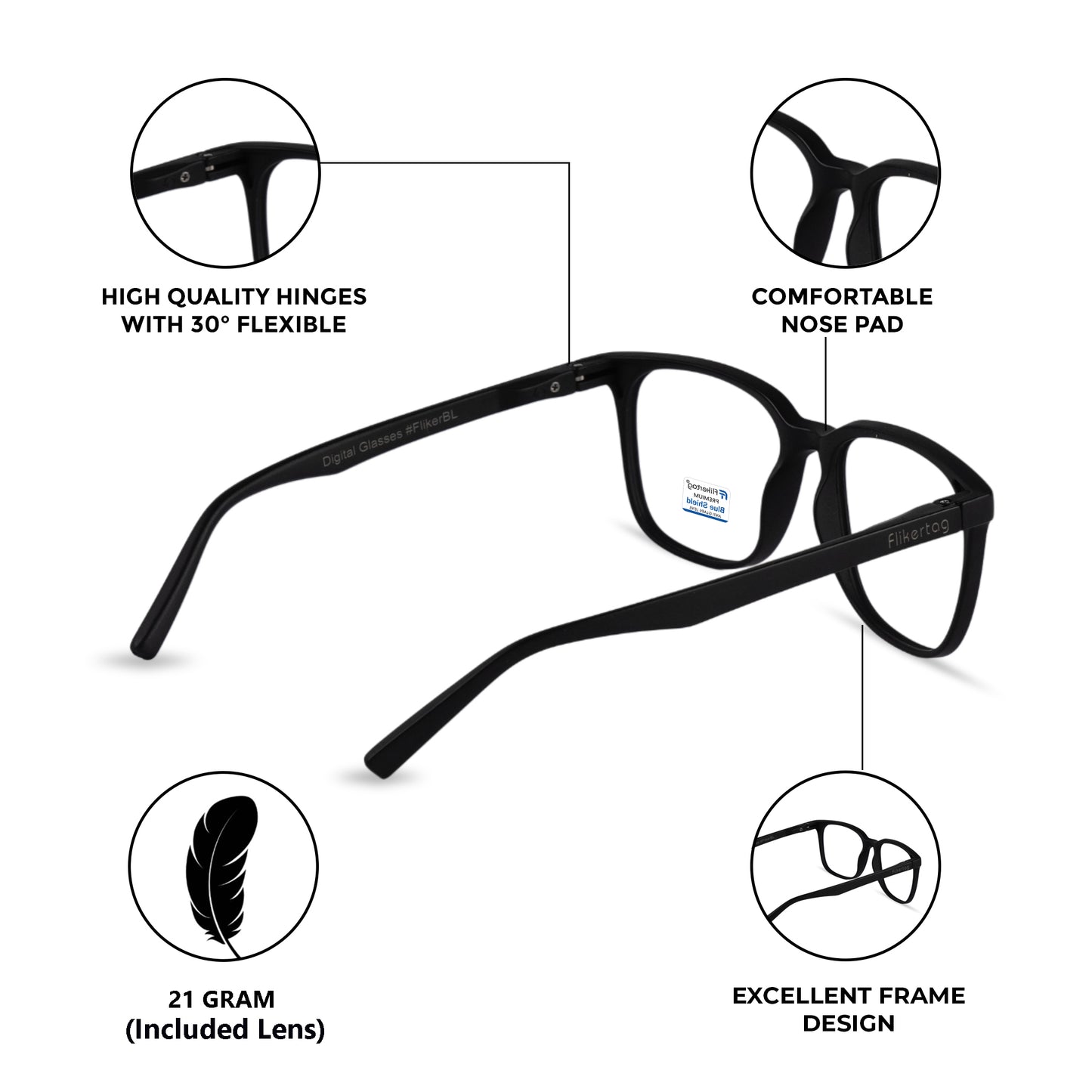 Blue Cut Computer Glasses for Eye Protection | Zero Power Blue Light Filter Glasses With UV Protection for Men & Women [FTF 233 F1 Retro Square Matte Black Frame, 53mm]
