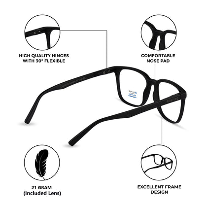 Blue Cut Computer Glasses for Eye Protection | Zero Power Blue Light Filter Glasses With UV Protection for Men & Women [FTF 233 F1 Retro Square Matte Black Frame, 53mm]