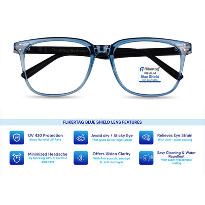 Blue Cut Computer Glasses for Eye Protection | Zero Power Blue Light Filter Glasses With UV Protection for Men & Women [FTF 233 F2 Retro Square Blue Frame, 53mm]