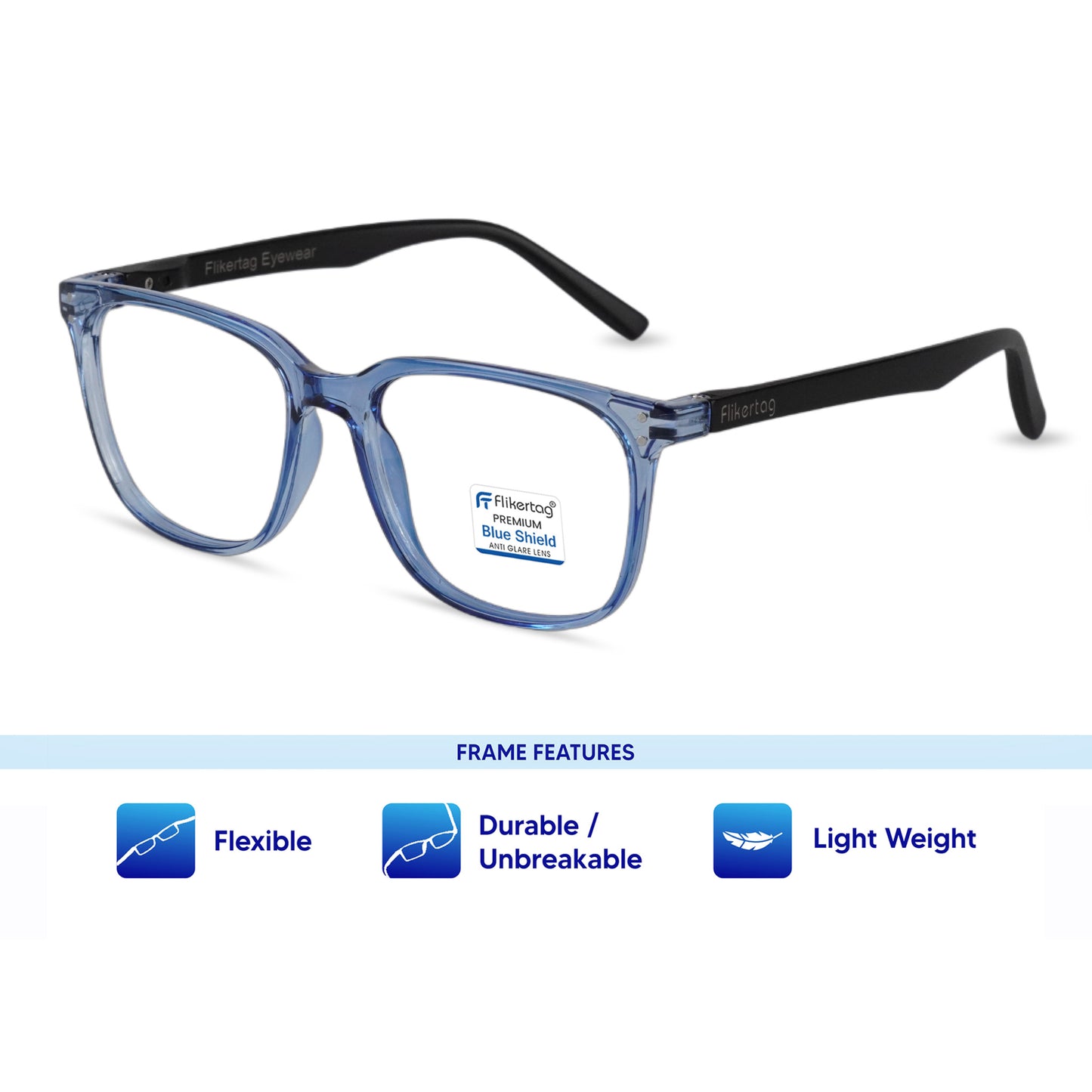 Blue Cut Computer Glasses for Eye Protection | Zero Power Blue Light Filter Glasses With UV Protection for Men & Women [FTF 233 F2 Retro Square Blue Frame, 53mm]