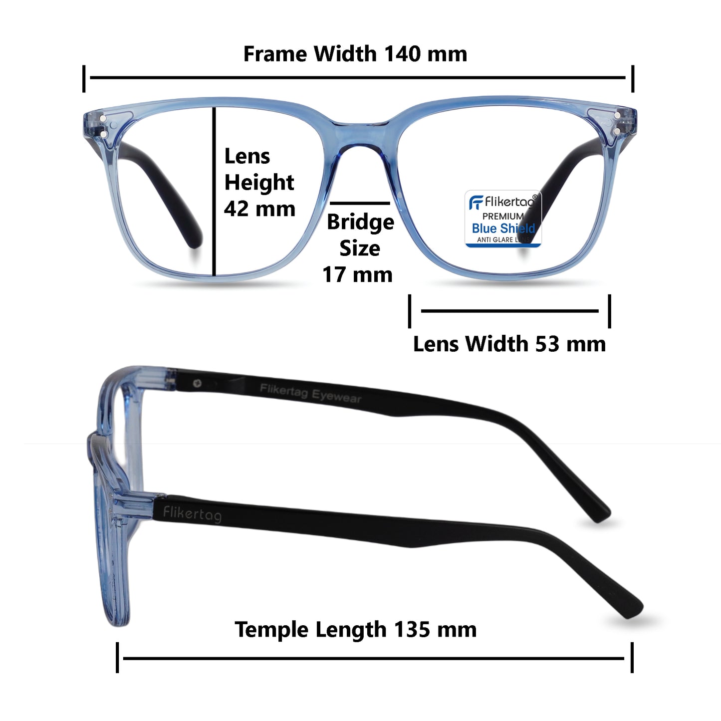Blue Cut Computer Glasses for Eye Protection | Zero Power Blue Light Filter Glasses With UV Protection for Men & Women [FTF 233 F2 Retro Square Blue Frame, 53mm]