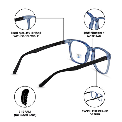 Blue Cut Computer Glasses for Eye Protection | Zero Power Blue Light Filter Glasses With UV Protection for Men & Women [FTF 233 F2 Retro Square Blue Frame, 53mm]