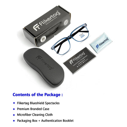 Blue Cut Computer Glasses for Eye Protection | Zero Power Blue Light Filter Glasses With UV Protection for Men & Women [FTF 233 F2 Retro Square Blue Frame, 53mm]
