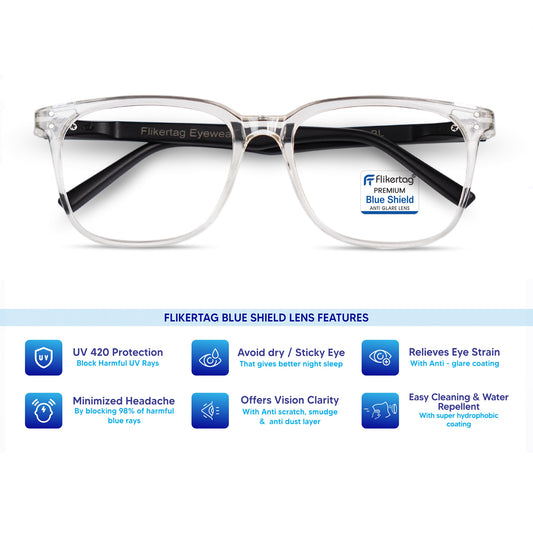 Blue Cut Computer Glasses for Eye Protection | Zero Power Blue Light Filter Glasses With UV Protection for Men & Women [FTF 233 F3 Retro Square Transparent Frame, 53mm]