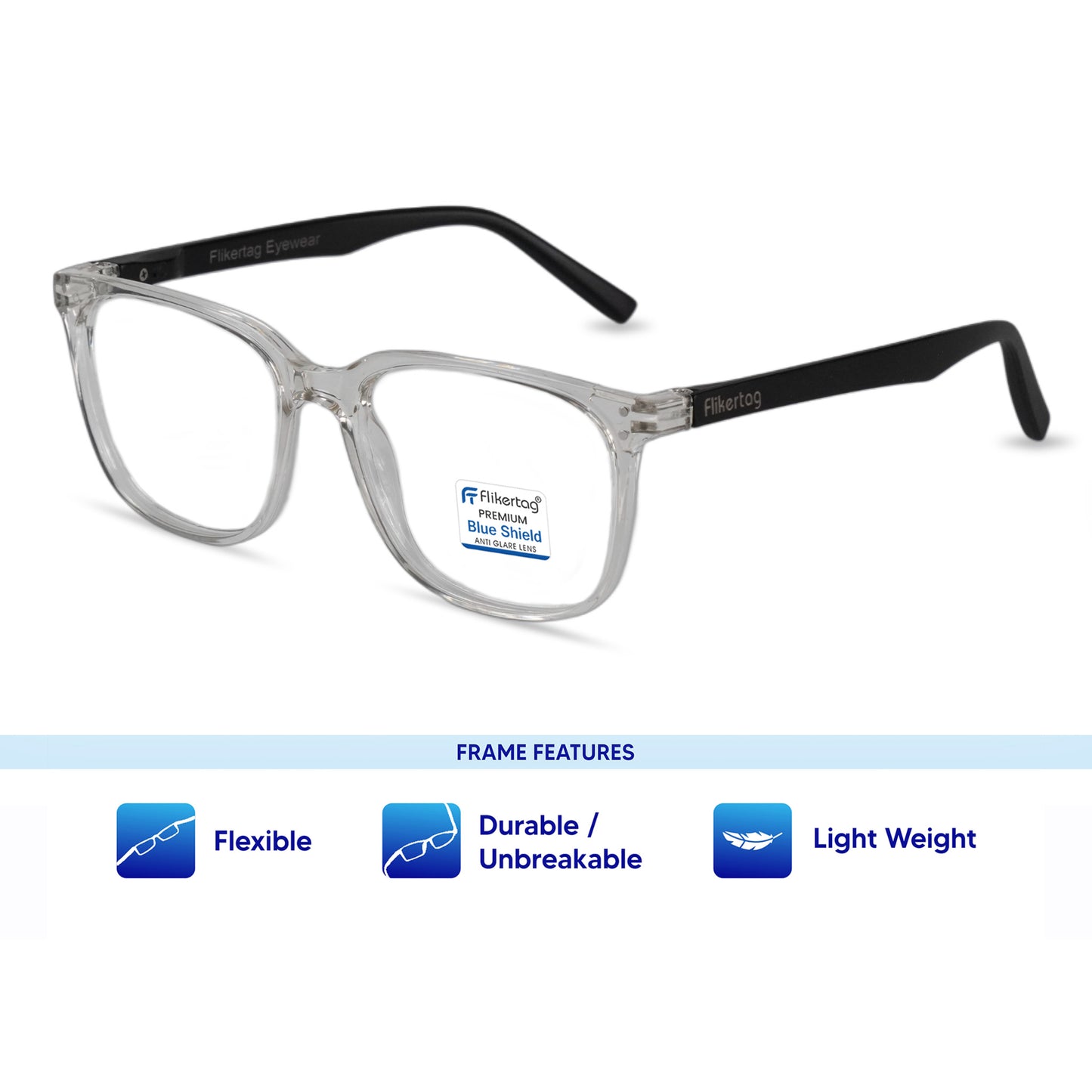 Blue Cut Computer Glasses for Eye Protection | Zero Power Blue Light Filter Glasses With UV Protection for Men & Women [FTF 233 F3 Retro Square Transparent Frame, 53mm]