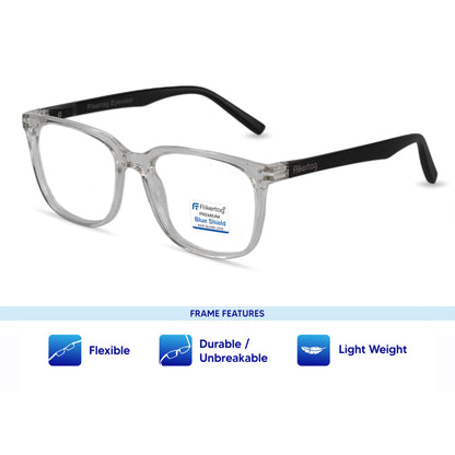 Blue Cut Computer Glasses for Eye Protection | Zero Power Blue Light Filter Glasses With UV Protection for Men & Women [FTF 233 F3 Retro Square Transparent Frame, 53mm]