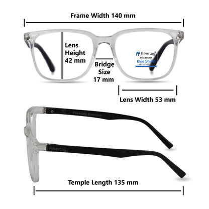 Blue Cut Computer Glasses for Eye Protection | Zero Power Blue Light Filter Glasses With UV Protection for Men & Women [FTF 233 F3 Retro Square Transparent Frame, 53mm]