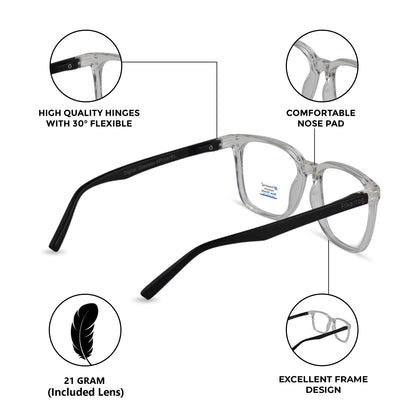 Blue Cut Computer Glasses for Eye Protection | Zero Power Blue Light Filter Glasses With UV Protection for Men & Women [FTF 233 F3 Retro Square Transparent Frame, 53mm]
