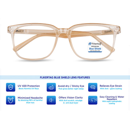 Blue Cut Computer Glasses for Eye Protection | Zero Power Blue Light Filter Glasses With UV Protection for Men & Women [FTF 233 F4 Retro Square Light Brown Frame, 53mm]