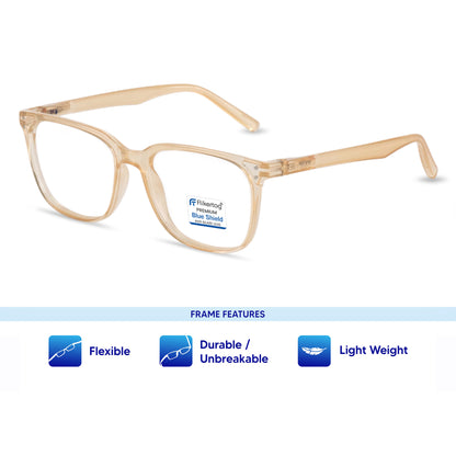 Blue Cut Computer Glasses for Eye Protection | Zero Power Blue Light Filter Glasses With UV Protection for Men & Women [FTF 233 F4 Retro Square Light Brown Frame, 53mm]