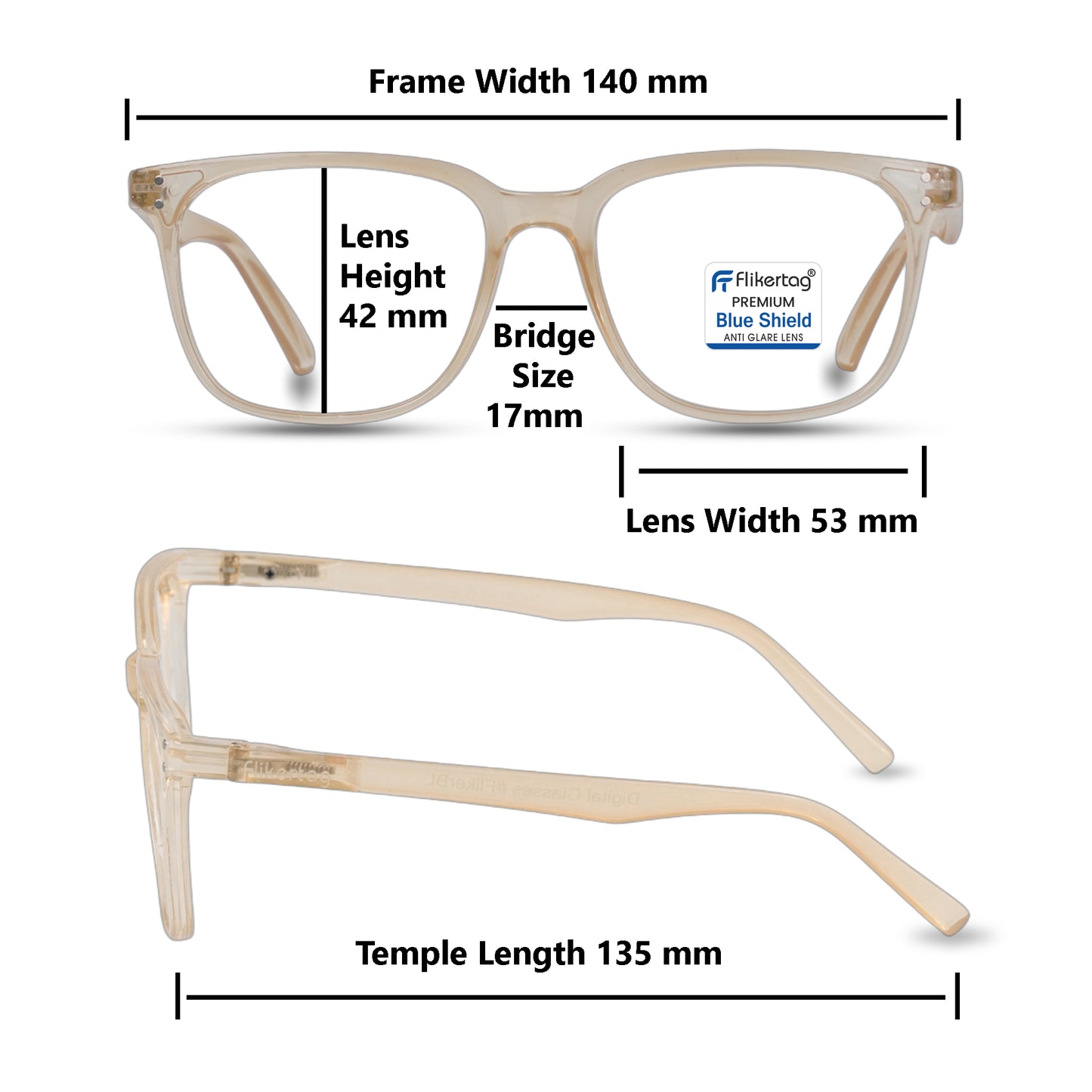 Blue Cut Computer Glasses for Eye Protection | Zero Power Blue Light Filter Glasses With UV Protection for Men & Women [FTF 233 F4 Retro Square Light Brown Frame, 53mm]