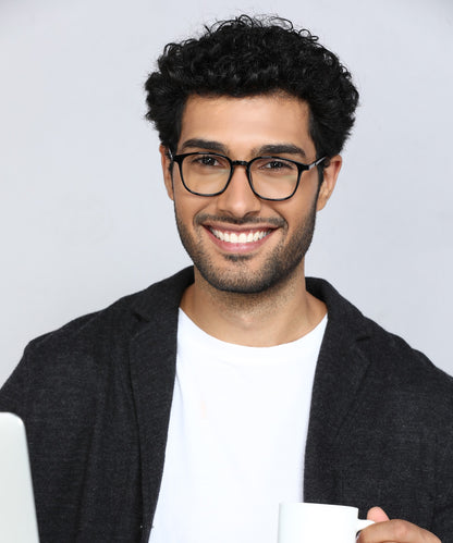 Blue Cut Computer Glasses for Eye Protection | Zero Power Blue Light Filter Glasses With UV Protection for Men & Women [FTF212 F1 Round Shine Black Frame, 49mm]