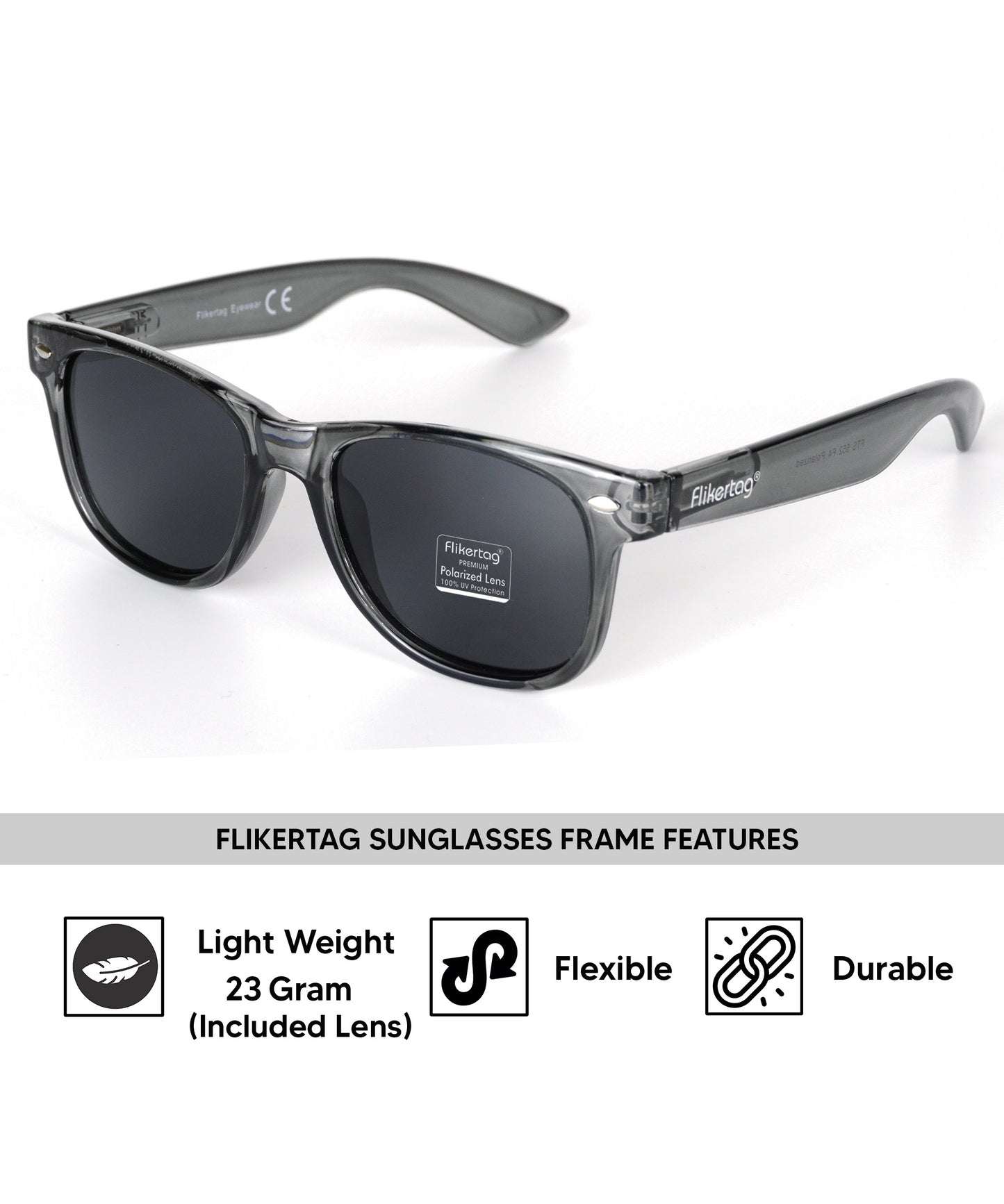 Polarized UV Protection Sunglasses For Men & Women [FTS 552 F4 Wayfarer Shine Grey Frame with Grey Lens, 52mm]