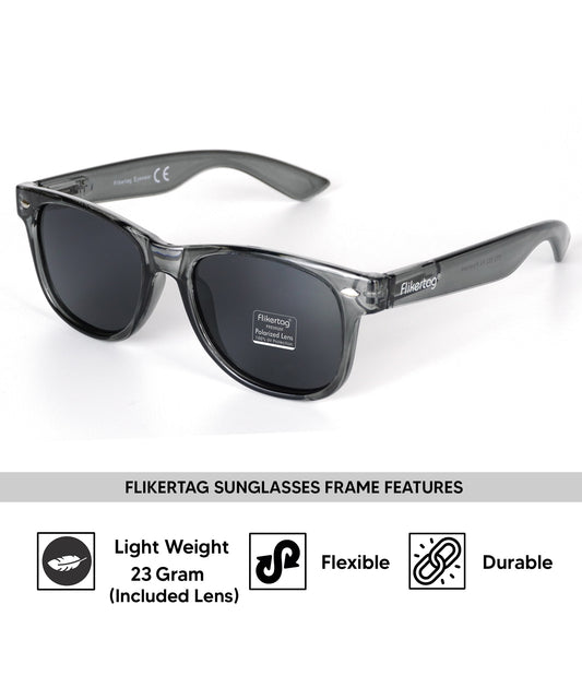 Polarized UV Protection Sunglasses For Men & Women [FTS 552 F4 Wayfarer Shine Grey Frame with Grey Lens, 52mm]