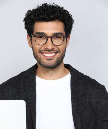 Blue Cut Computer Glasses for Eye Protection | Zero Power Blue Light Filter Glasses With UV Protection for Men & Women [FTF210 F1 Round Matte Black Frame, 49mm]