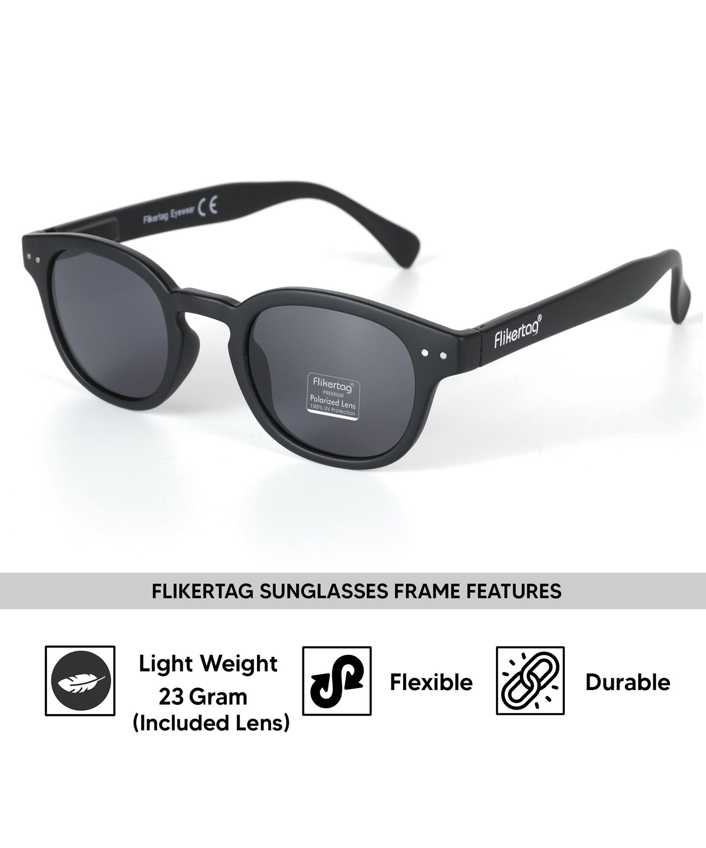 Polarized UV Protection Sunglasses For Men & Women [FTS 551 F1 Retro Round Matte Black Frame with Grey Lens, 49mm]