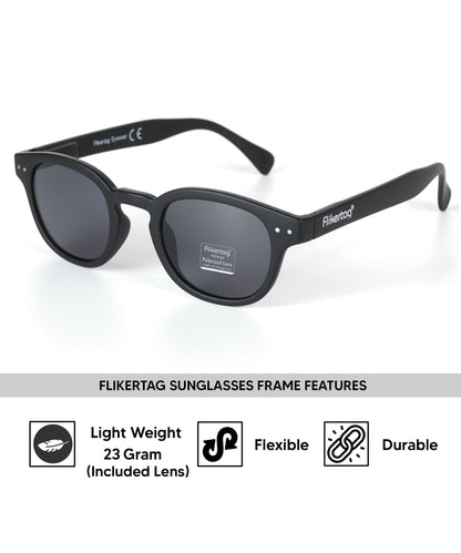 Polarized UV Protection Sunglasses For Men & Women [FTS 551 F1 Retro Round Matte Black Frame with Grey Lens, 49mm]