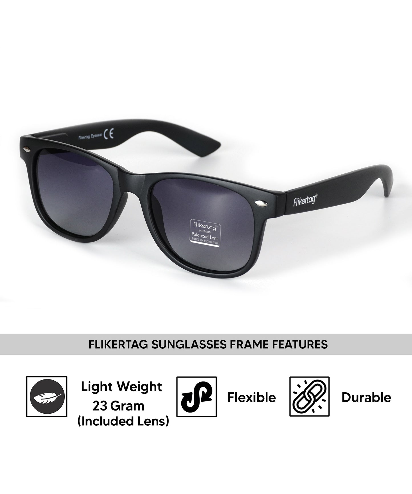 Polarized UV Protection Sunglasses For Men & Women [FTS 552 F1 Wayfarer Matte Black Frame with Grey Gradient Lens, 52mm]