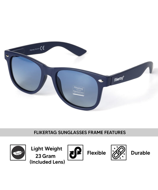 Polarized UV Protection Sunglasses For Men & Women [FTS 552 F2 Wayfarer Matte Navy Blue Frame with Blue Gradient Lens, 52mm]