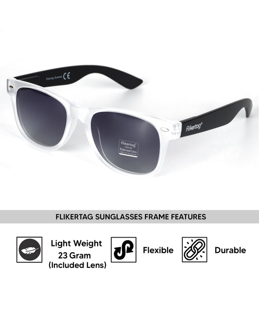 Polarized UV Protection Sunglasses For Men & Women [FTS 552 F3 Wayfarer Matte Transparent Frame with Grey Gradient Lens, 52mm]