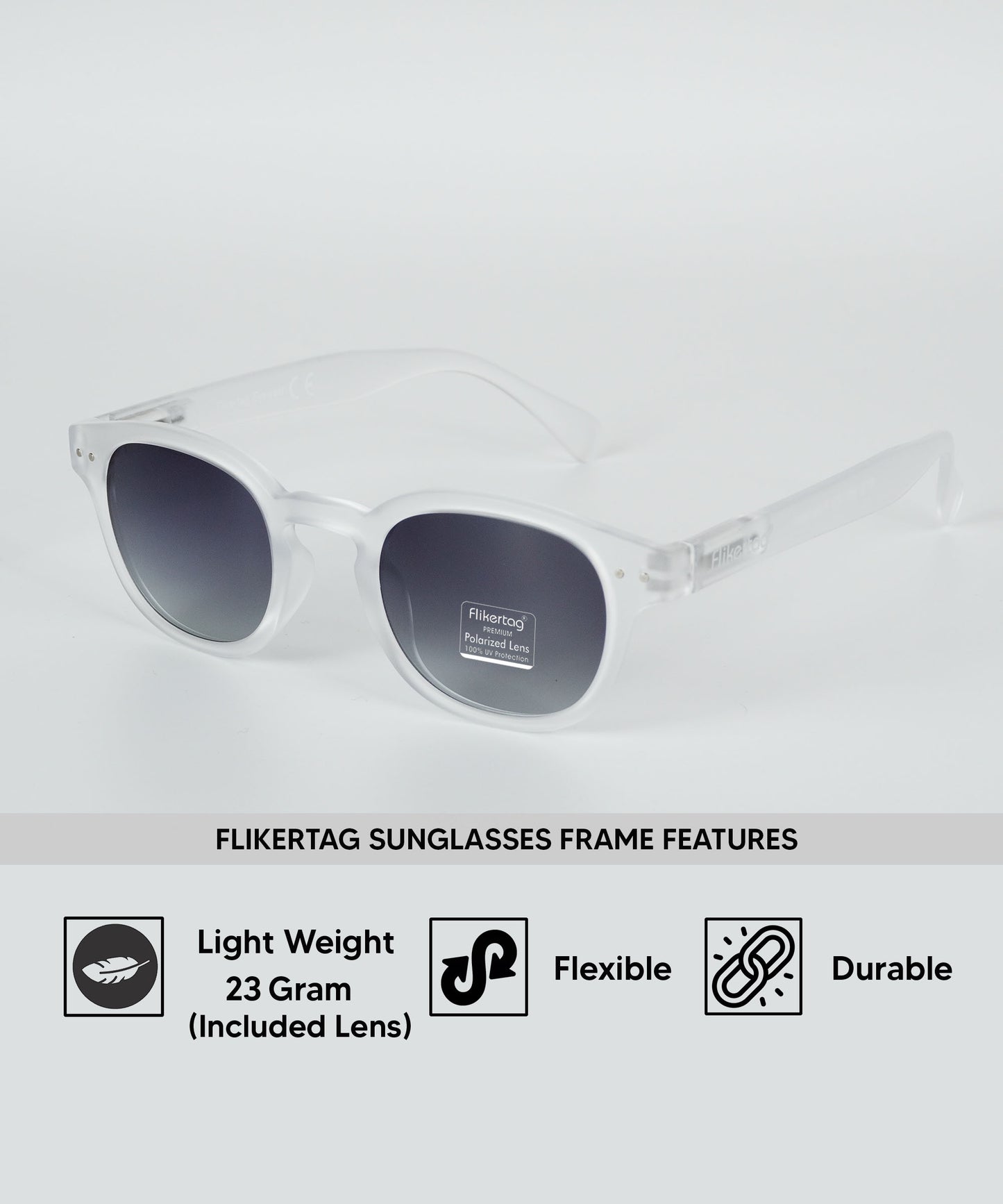 Polarized UV Protection Sunglasses For Men & Women [FTS 551 F3 Retro Round Matte Transparent Frame with Grey Gradient Lens, 49mm]