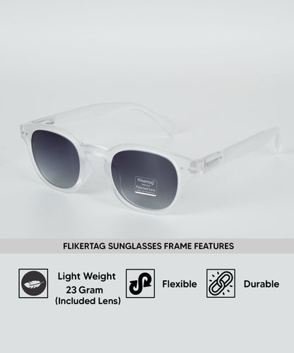 Polarized UV Protection Sunglasses For Men & Women [FTS 551 F3 Retro Round Matte Transparent Frame with Grey Gradient Lens, 49mm]