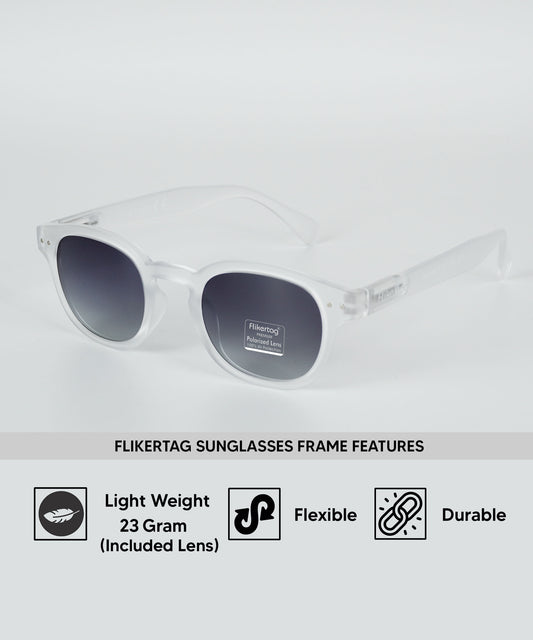 Polarized UV Protection Sunglasses For Men & Women [FTS 551 F3 Retro Round Matte Transparent Frame with Grey Gradient Lens, 49mm]