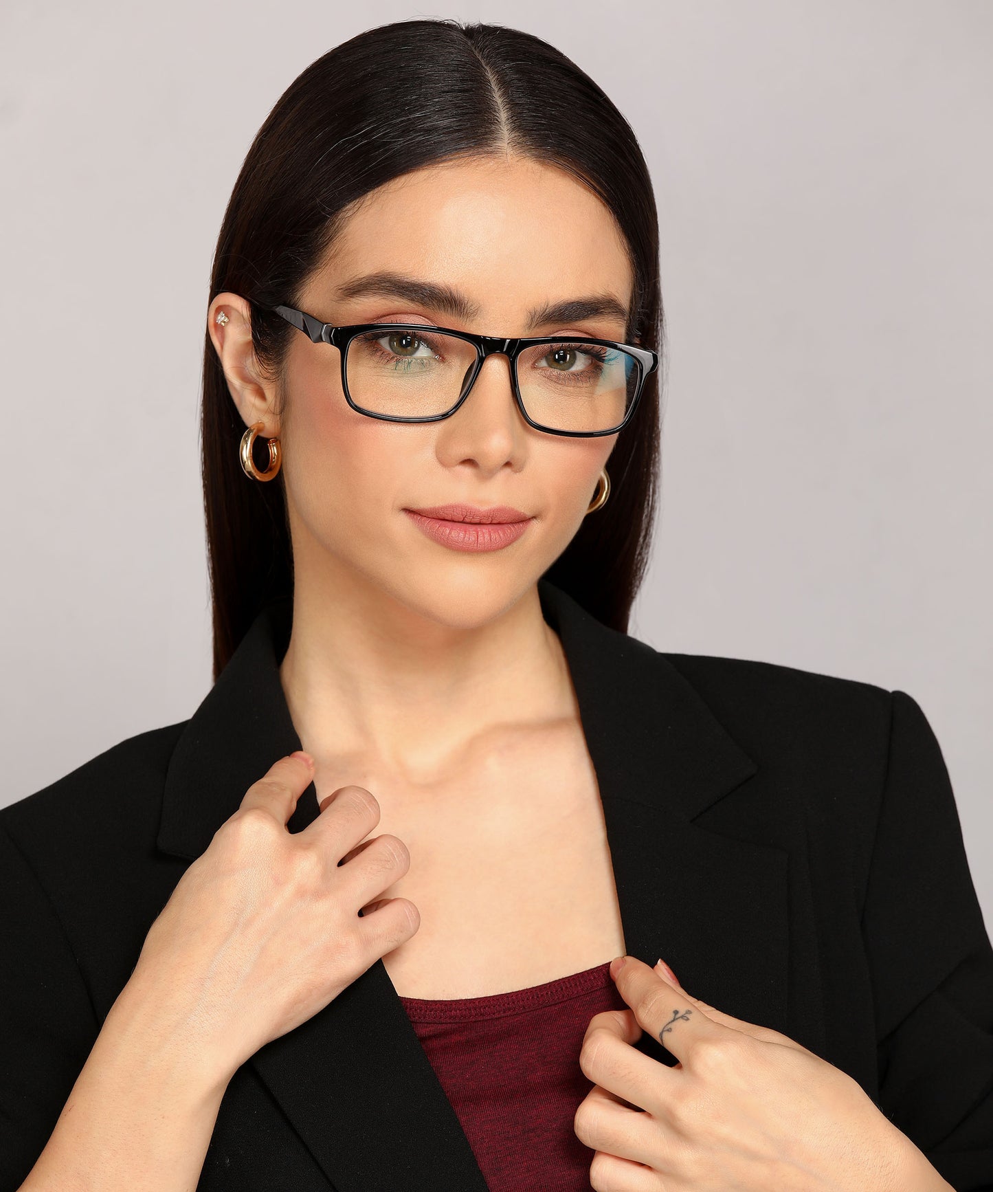 Blue Cut Computer Glasses for Eye Protection | Zero Power Blue Light Filter Glasses With UV Protection for Men & Women [FTF206 F1 Rectangle Shine Black Frame, 50mm]