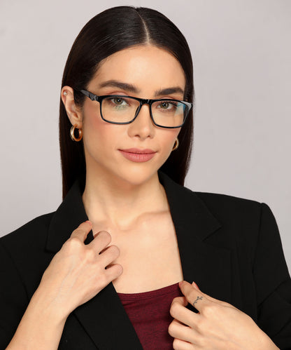 Blue Cut Computer Glasses for Eye Protection | Zero Power Blue Light Filter Glasses With UV Protection for Men & Women [FTF206 F1 Rectangle Shine Black Frame, 50mm]