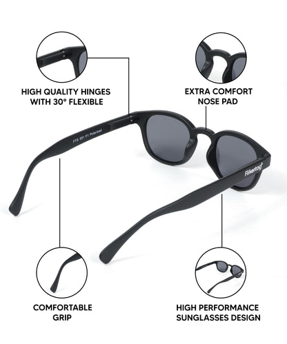 Polarized UV Protection Sunglasses For Men & Women [FTS 551 F1 Retro Round Matte Black Frame with Grey Lens, 49mm]