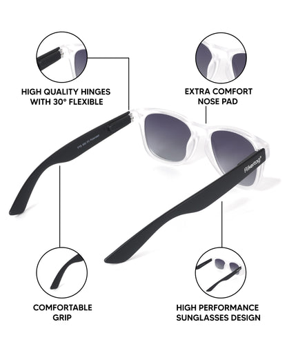 Polarized UV Protection Sunglasses For Men & Women [FTS 552 F3 Wayfarer Matte Transparent Frame with Grey Gradient Lens, 52mm]