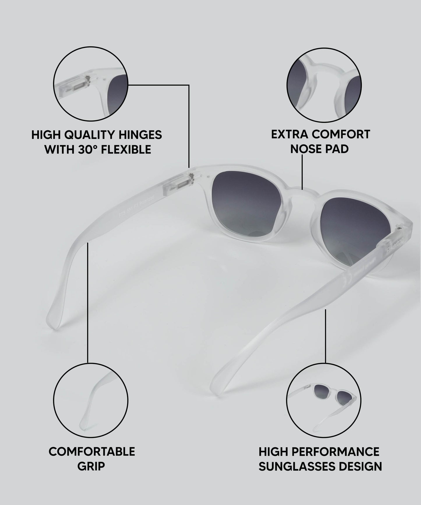 Polarized UV Protection Sunglasses For Men & Women [FTS 551 F3 Retro Round Matte Transparent Frame with Grey Gradient Lens, 49mm]