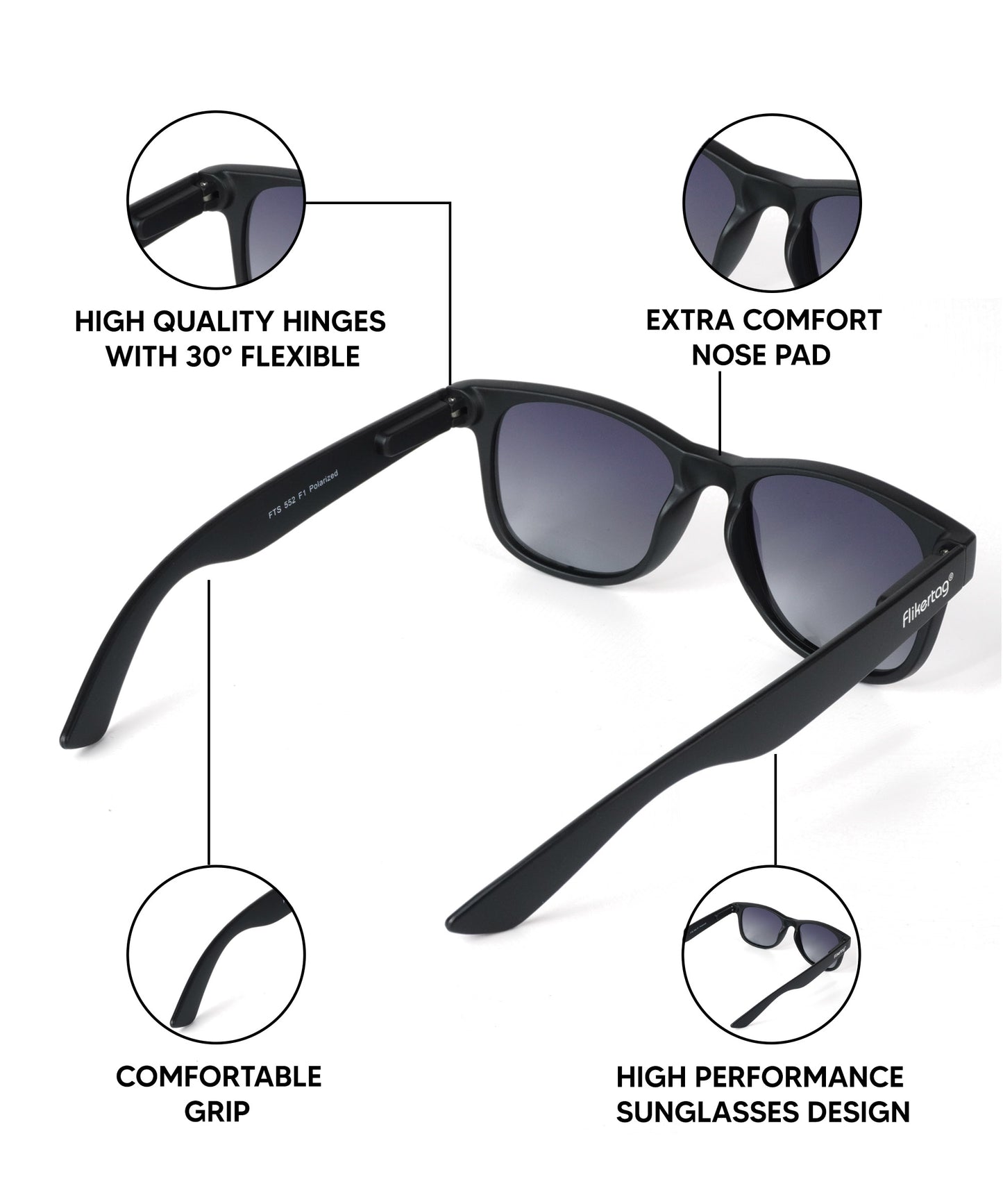 Polarized UV Protection Sunglasses For Men & Women [FTS 552 F1 Wayfarer Matte Black Frame with Grey Gradient Lens, 52mm]