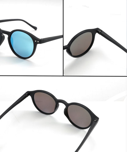 Polarized UV Protection Sunglasses For Men & Women [FTS 565 F2 Round Frame with Mirrored Blue lens, 50mm]