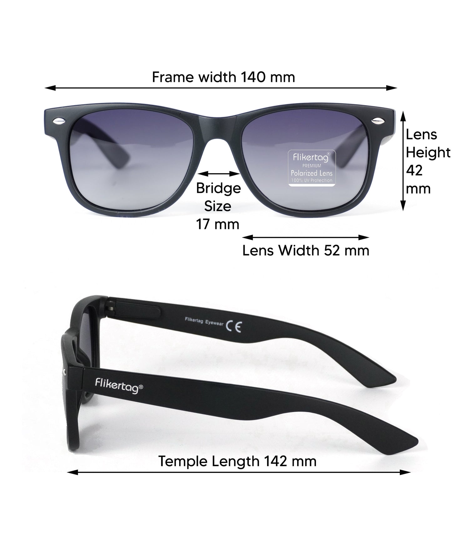 Polarized UV Protection Sunglasses For Men & Women [FTS 552 F1 Wayfarer Matte Black Frame with Grey Gradient Lens, 52mm]