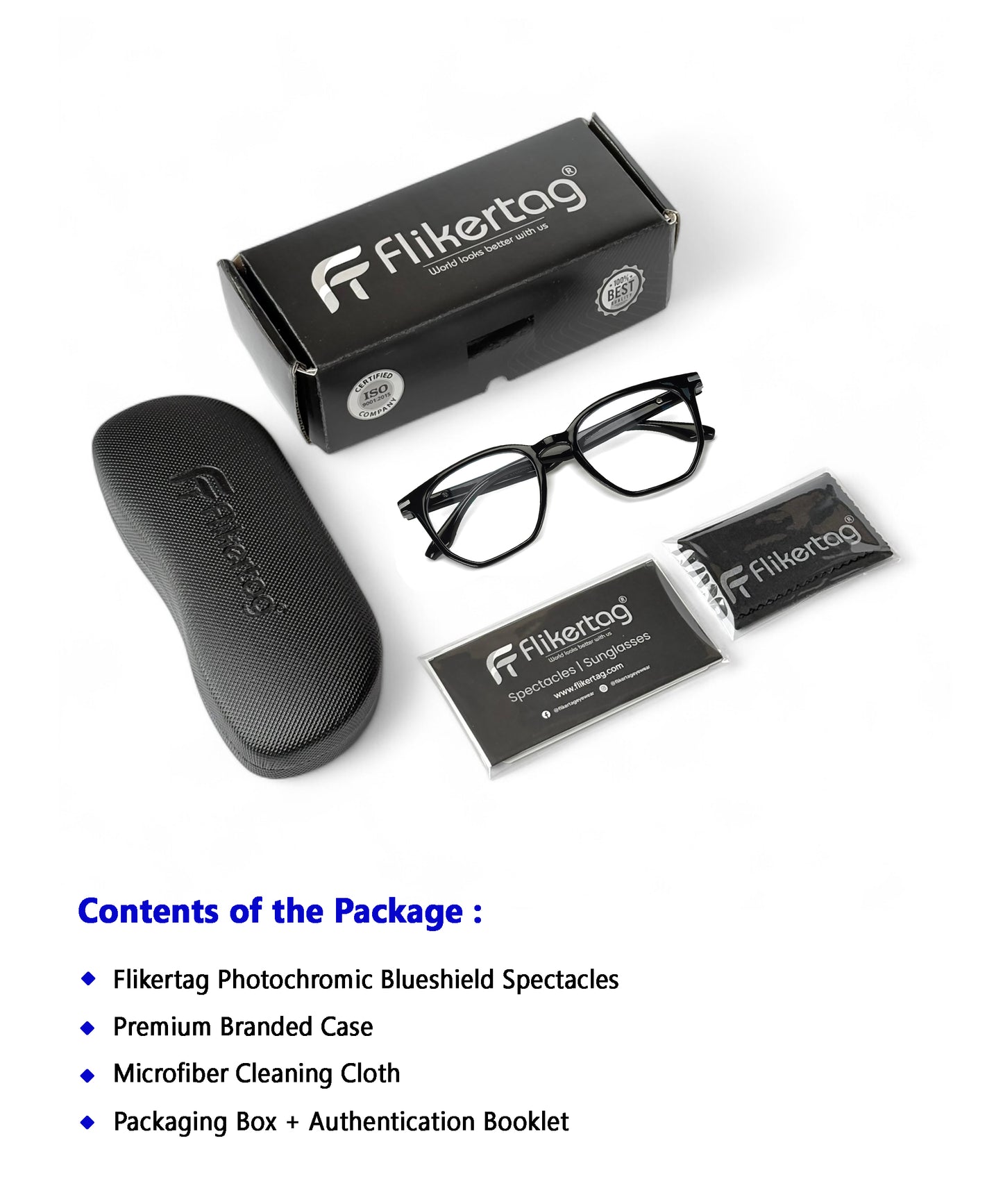 Photochromic Computer Glasses for Eye Protection | Zero Power Blue Cut, Photochromic Glasses With UV Protection for Men & Women [PHFTF205 F1 Wayfarer Glossy Black Frame, 52mm]