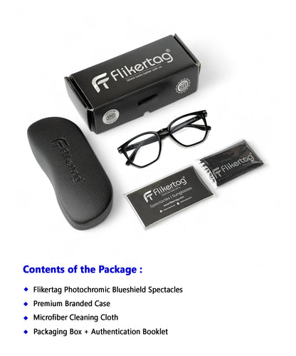 Photochromic Computer Glasses for Eye Protection | Zero Power Blue Cut, Photochromic Glasses With UV Protection for Men & Women [PHFTF205 F1 Wayfarer Glossy Black Frame, 52mm]