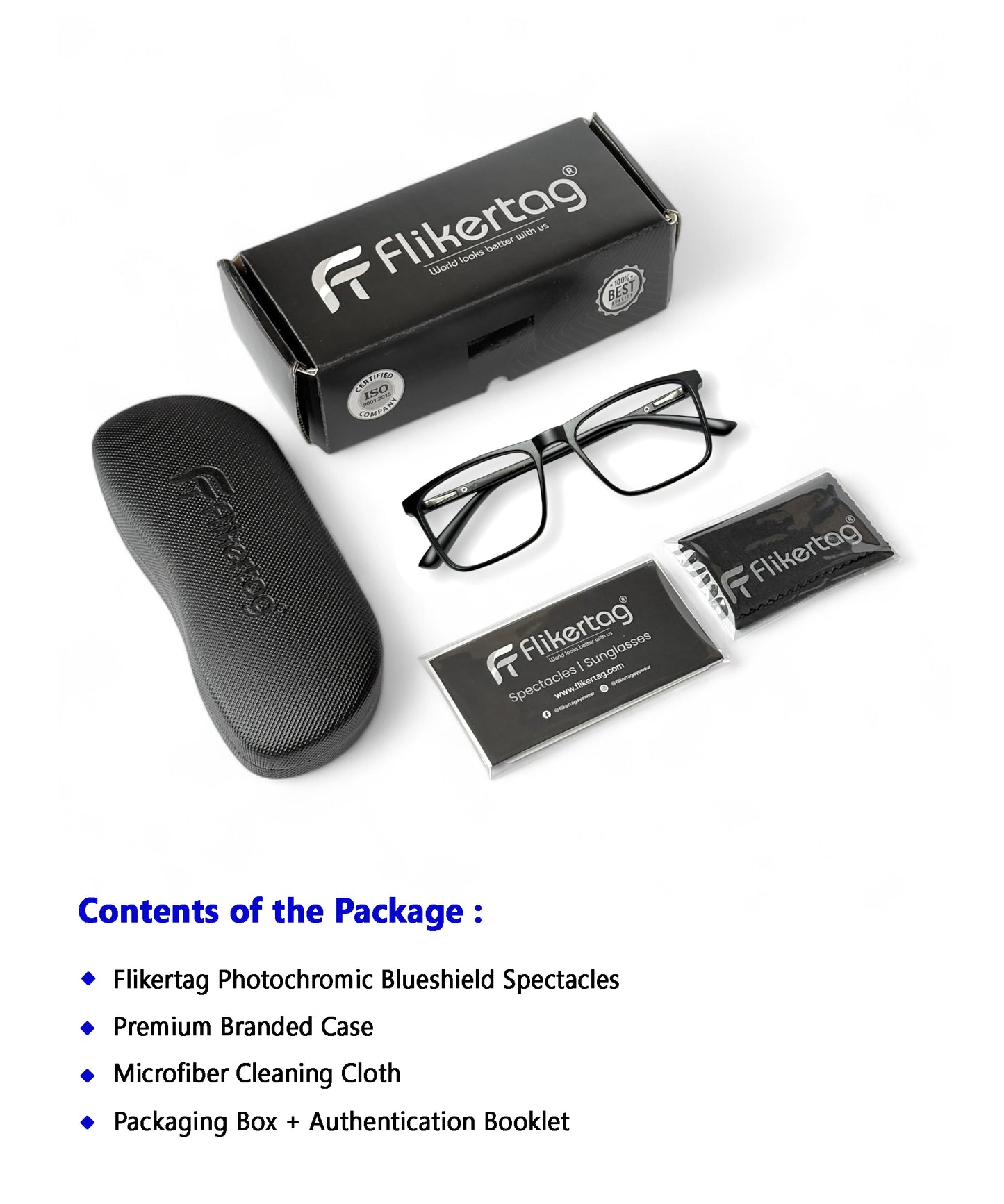 Photochromic Computer Glasses for Eye Protection | Zero Power Blue Cut, Photochromic Glasses With UV Protection for Men & Women [PHFTF222 F1 Retro Square Matte Black Frame, 50mm]