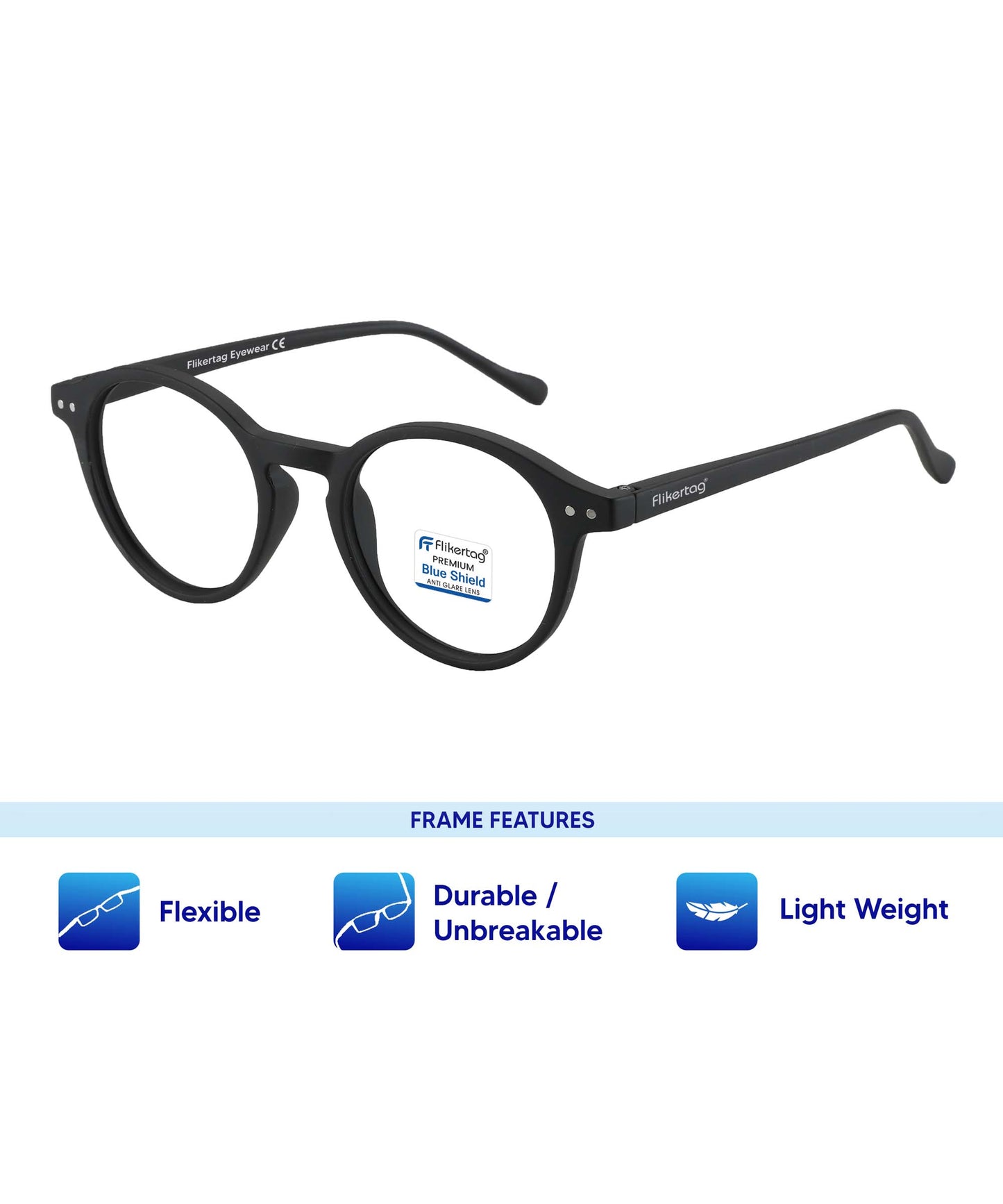 Blue Cut Computer Glasses for Eye Protection | Zero Power Blue Light Filter Glasses With UV Protection for Men & Women [FTF565 F1 Round Matte Black Frame, 50mm]