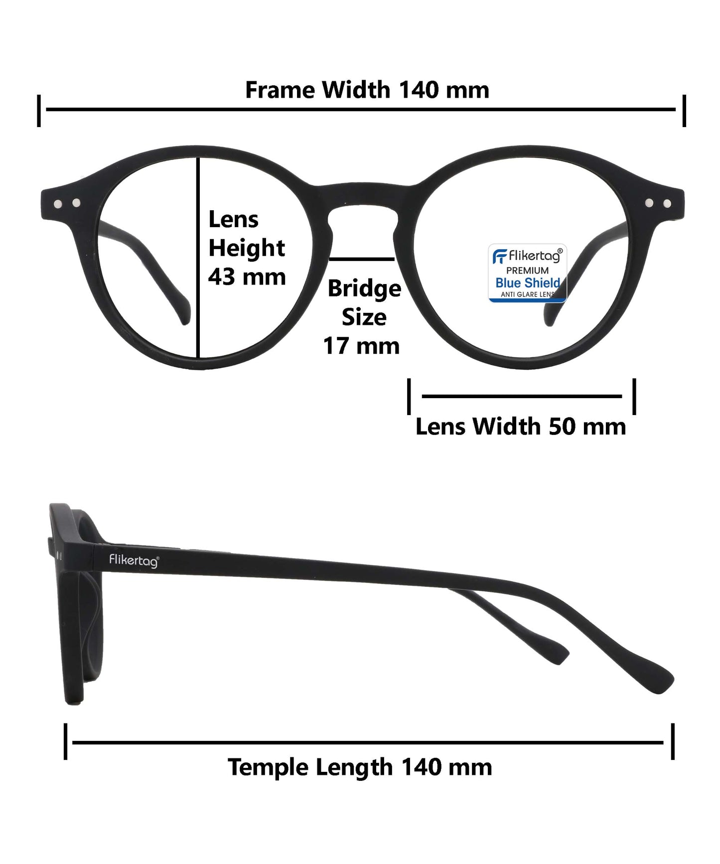 Blue Cut Computer Glasses for Eye Protection | Zero Power Blue Light Filter Glasses With UV Protection for Men & Women [FTF565 F1 Round Matte Black Frame, 50mm]