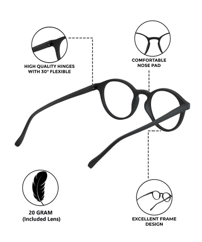 Blue Cut Computer Glasses for Eye Protection | Zero Power Blue Light Filter Glasses With UV Protection for Men & Women [FTF565 F1 Round Matte Black Frame, 50mm]