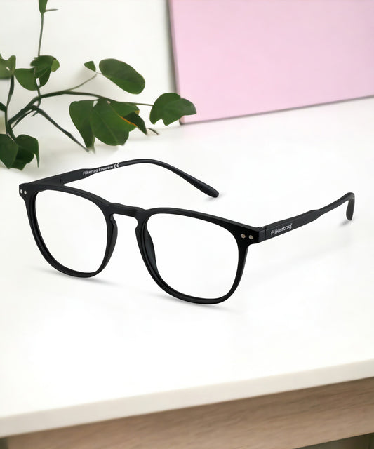 Blue Cut Computer Glasses for Eye Protection | Zero Power Blue Light Filter Glasses With UV Protection for Men & Women [FTF566 F1 Wayfarer Matte Black Frame, 51mm]