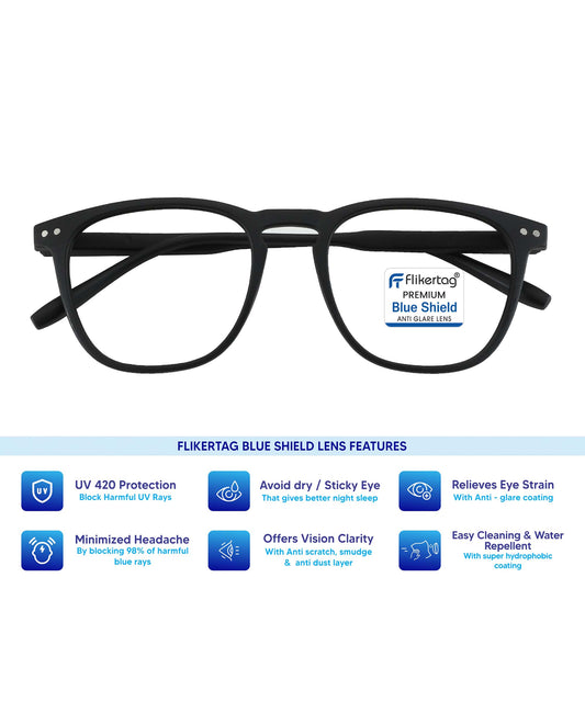 Blue Cut Computer Glasses for Eye Protection | Zero Power Blue Light Filter Glasses With UV Protection for Men & Women [FTF566 F1 Wayfarer Matte Black Frame, 51mm]