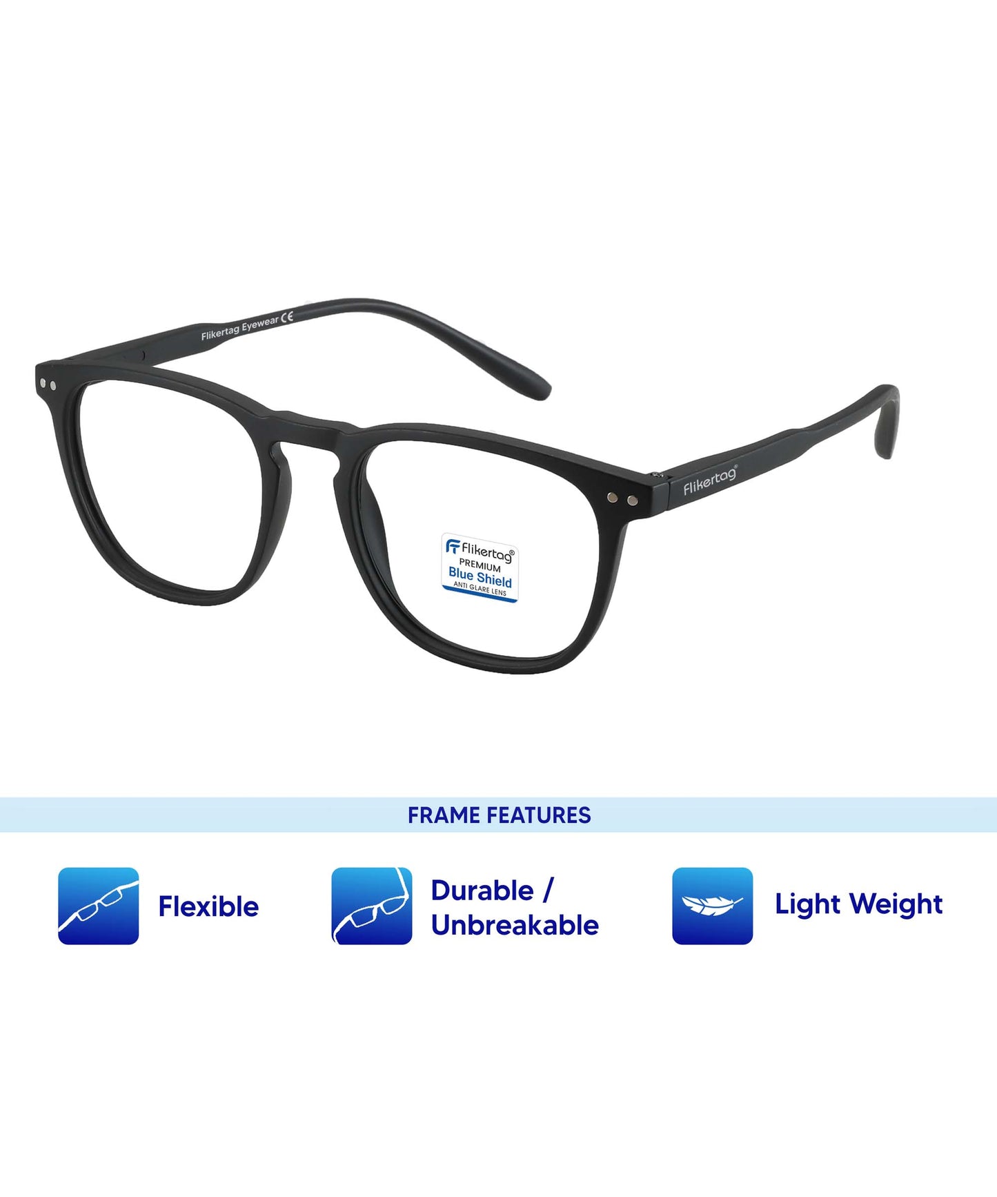 Blue Cut Computer Glasses for Eye Protection | Zero Power Blue Light Filter Glasses With UV Protection for Men & Women [FTF566 F1 Wayfarer Matte Black Frame, 51mm]