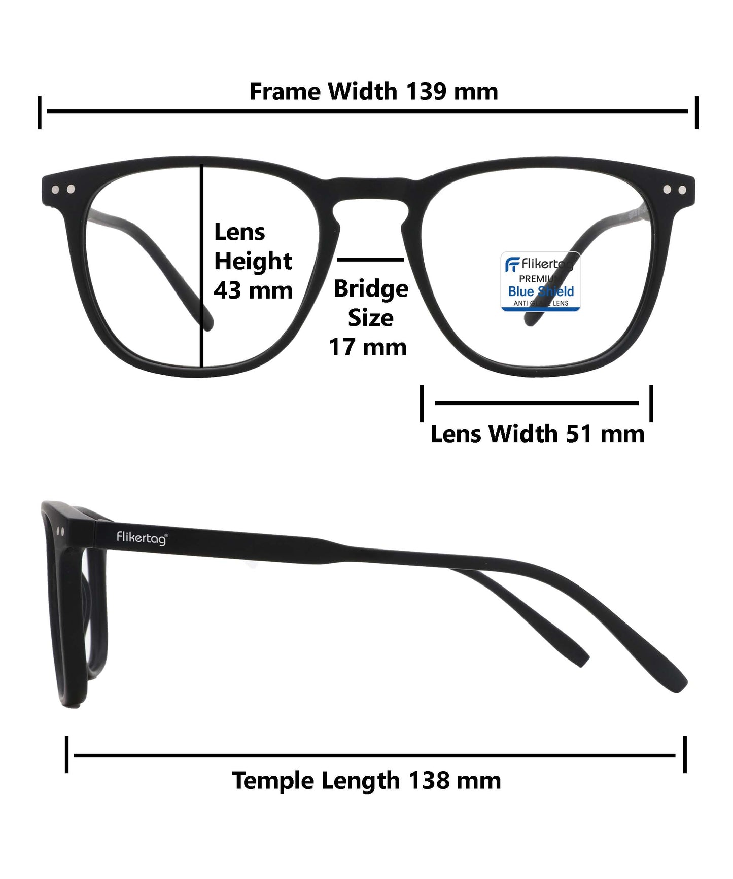 Blue Cut Computer Glasses for Eye Protection | Zero Power Blue Light Filter Glasses With UV Protection for Men & Women [FTF566 F1 Wayfarer Matte Black Frame, 51mm]
