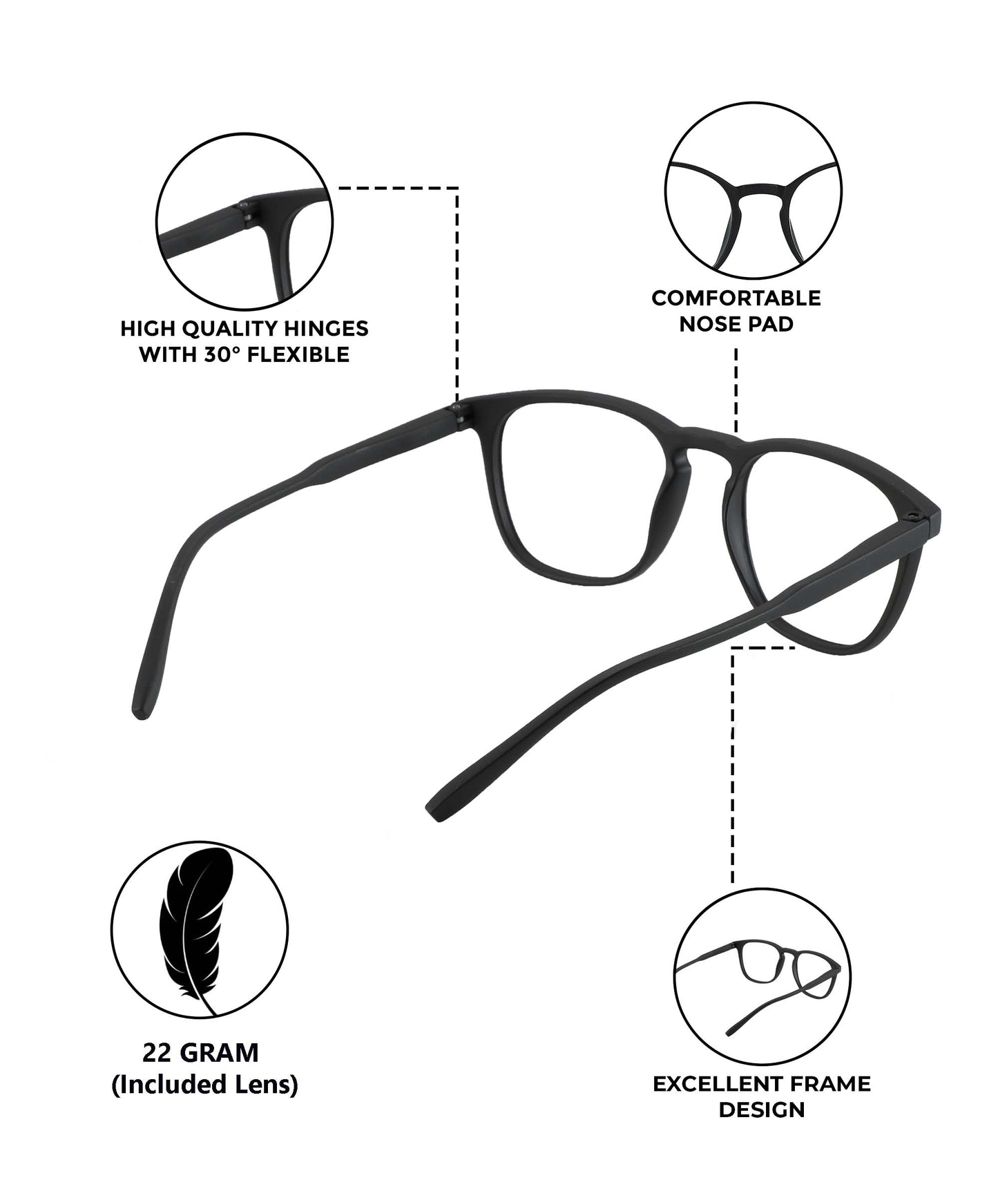 Blue Cut Computer Glasses for Eye Protection | Zero Power Blue Light Filter Glasses With UV Protection for Men & Women [FTF566 F1 Wayfarer Matte Black Frame, 51mm]