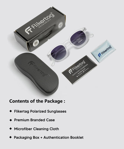 Polarized UV Protection Sunglasses For Men & Women [FTS 551 F3 Retro Round Matte Transparent Frame with Grey Gradient Lens, 49mm]