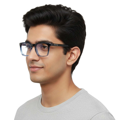 Blue Cut Computer Glasses for Eye Protection | Zero Power Blue Light Filter Glasses With UV Protection for Men & Women [FTF232 F2 Retro Square Shine Blue Frame, 54mm]