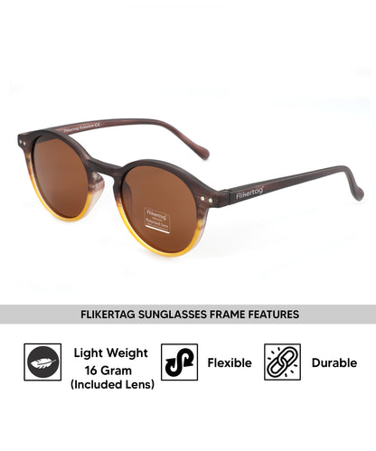 Polarized UV Protection Sunglasses For Men & Women [FTS 565 F4 Round Matte Multi Brown Frame with Brown lens, 50mm]