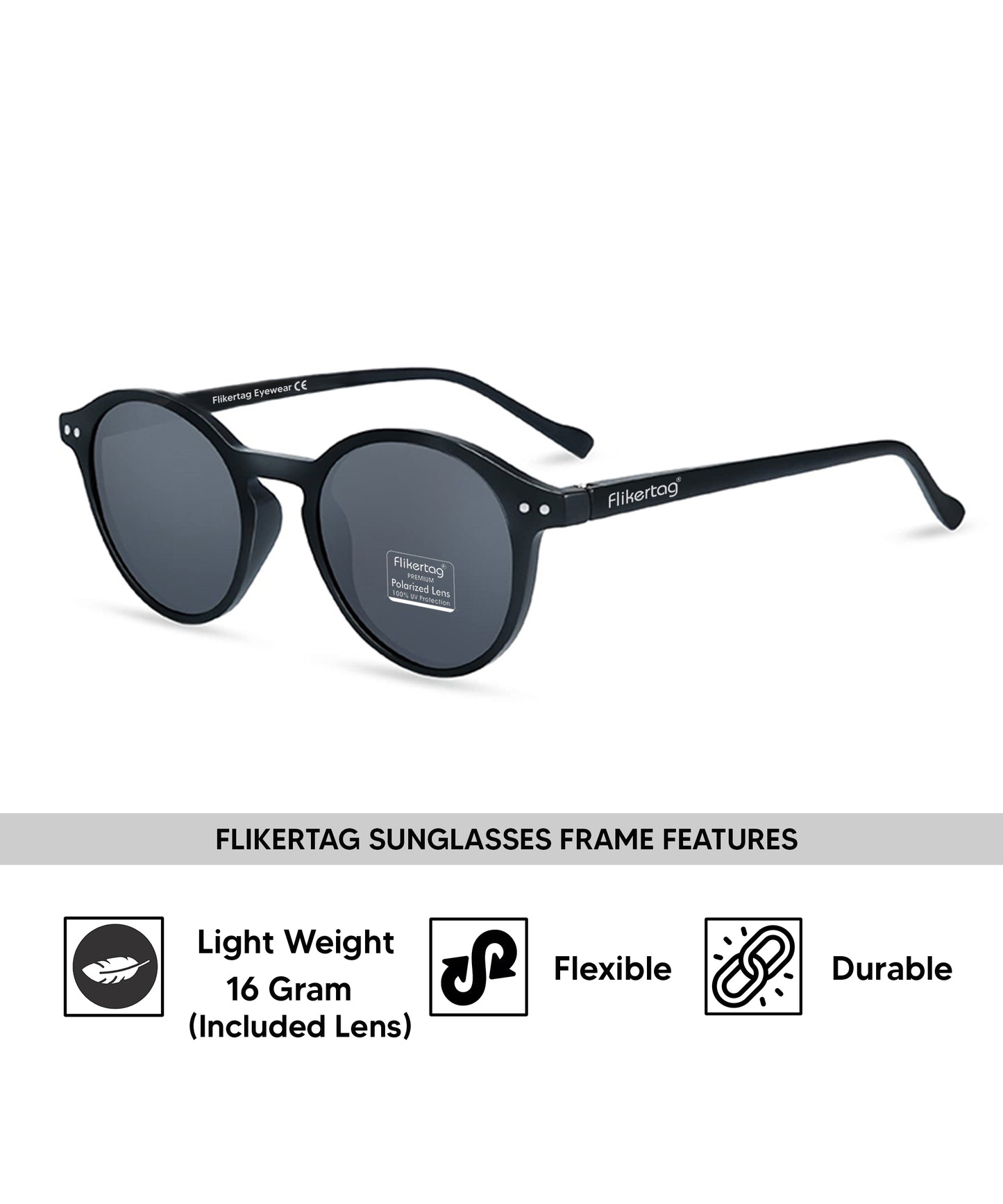 Polarized UV Protection Sunglasses For Men & Women [FTS 565 F1 Round Matte Black Frame with Grey Lens, 50mm]